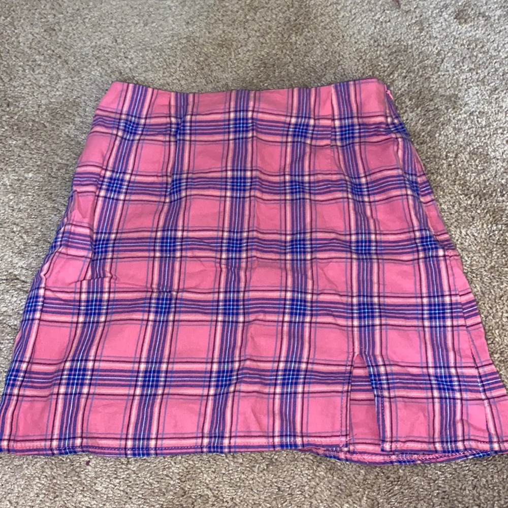 pink and purple plaid mini skirt